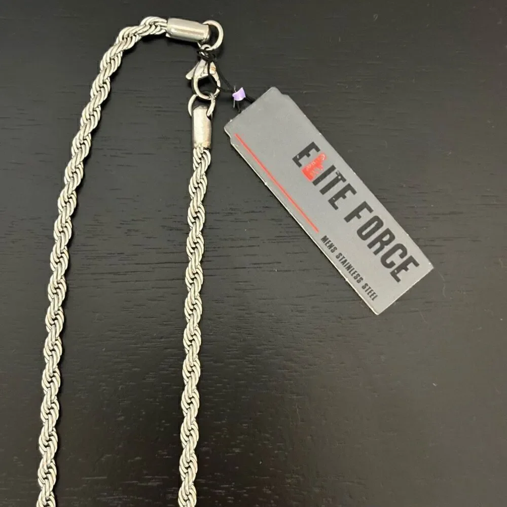 Elite force stainless steel men’s cross necklace silver black new